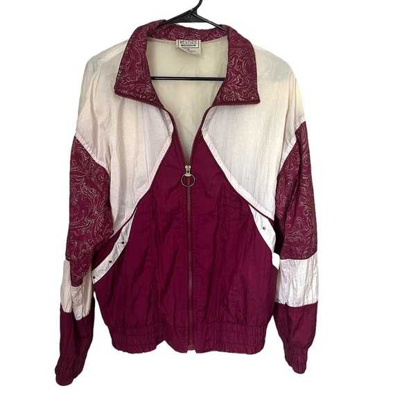 Burgundy & White 90s Windbreaker M Vintage - Picture 1 of 5